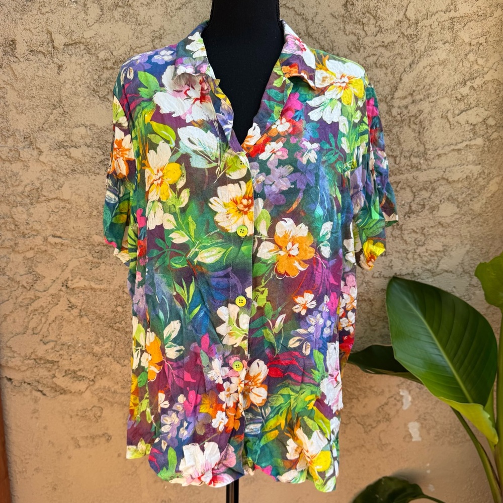 Jams World Multi-Color Floral Oasis Button Down Shirt